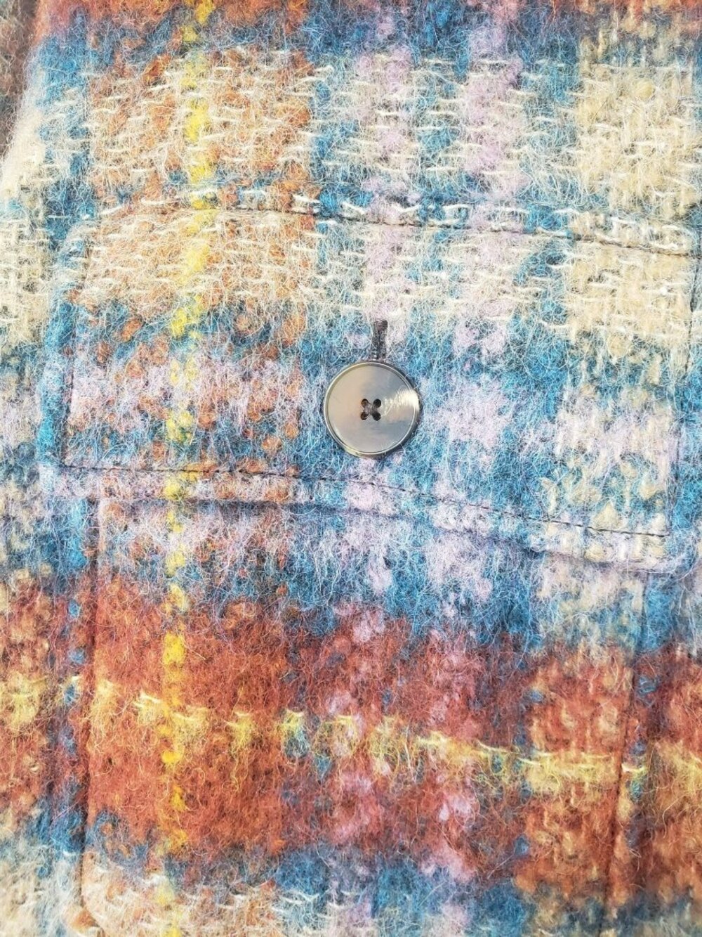 No. 6 Store Wilson Jacket Wool Blend Plaid Shacket Oversized Fuzzy Blue Purple - Picture 8 of 13